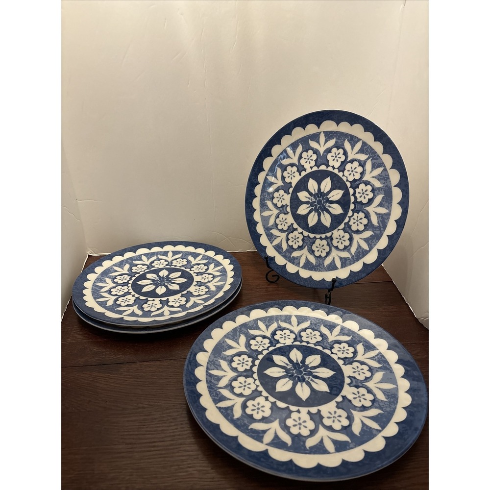 Lot Of 4, Citrus Grove, Melamine 10.5" Dinner Plates‎ Blue White Floral